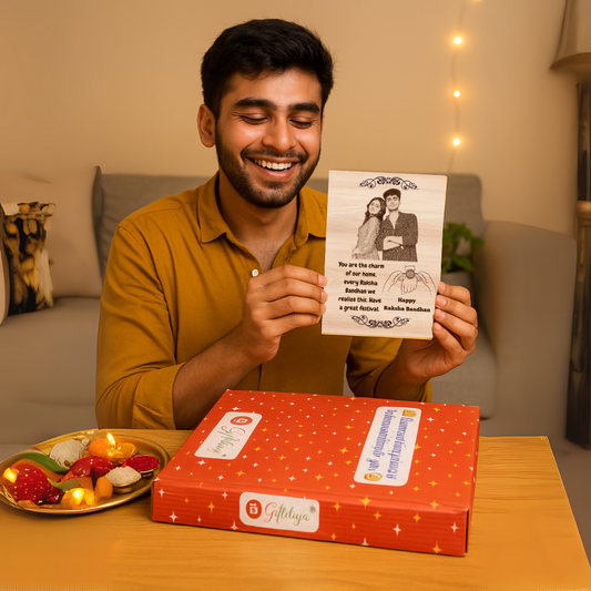 Wooden Portrait Rakhi for Raksha Bandhan