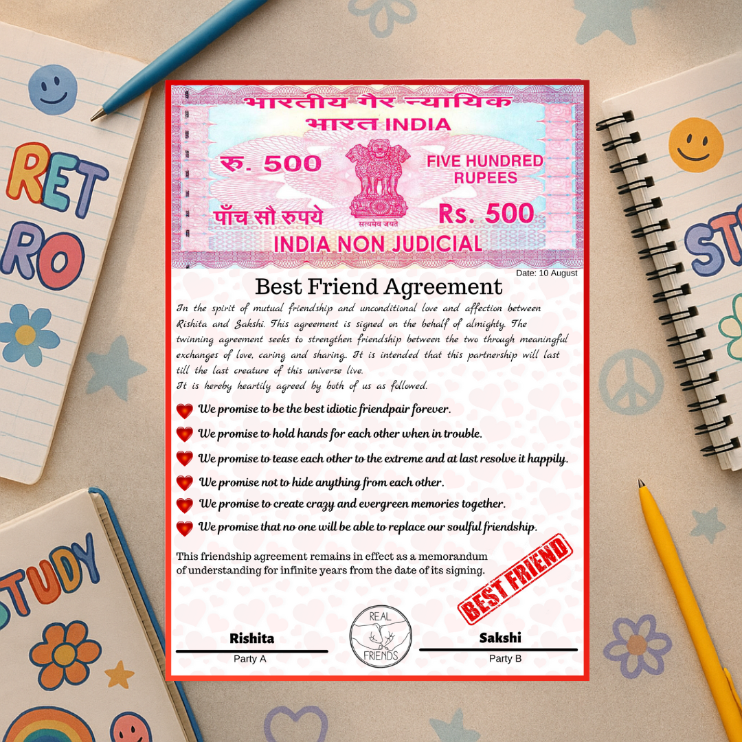 Giftiliya Best Friend Agreement Laminated