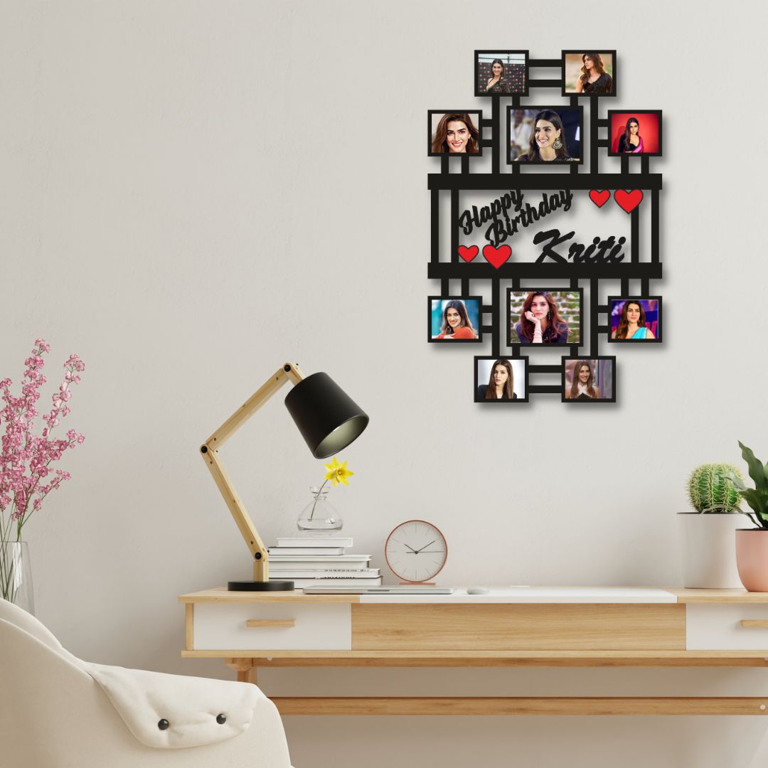 WOODEN WALL HANGING WITH 10 PICTURES