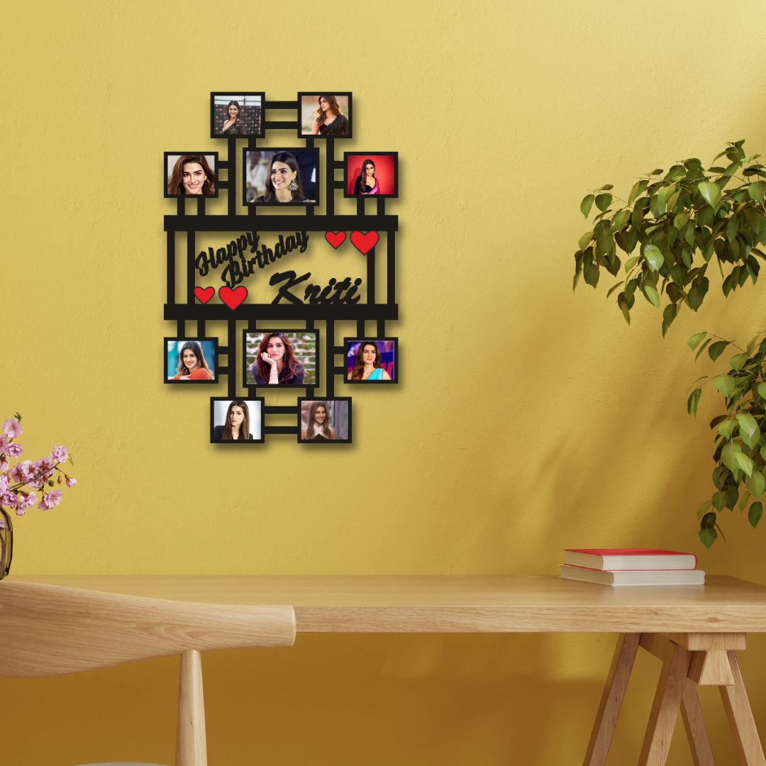 WOODEN WALL HANGING WITH 10 PICTURES