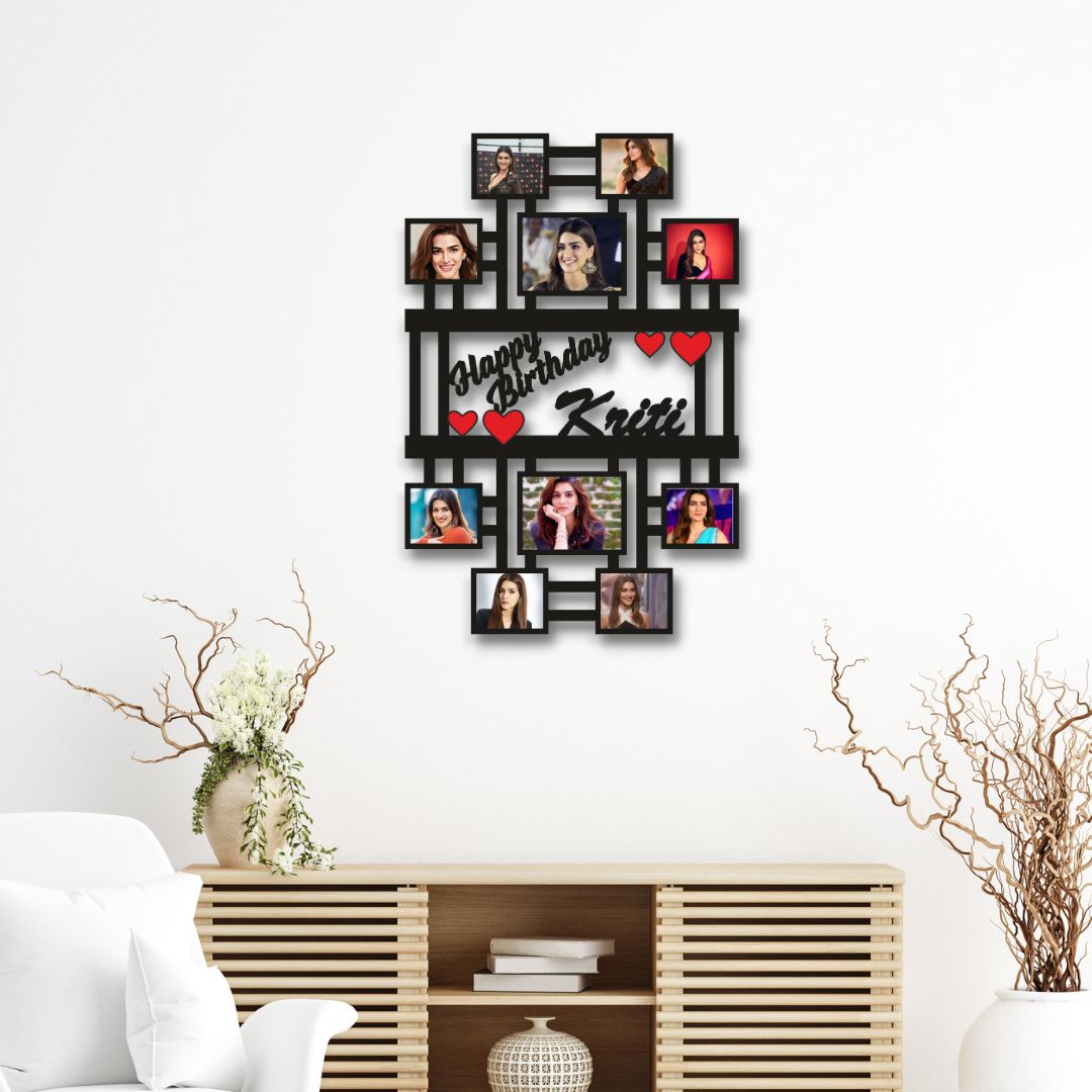 WOODEN WALL HANGING WITH 10 PICTURES