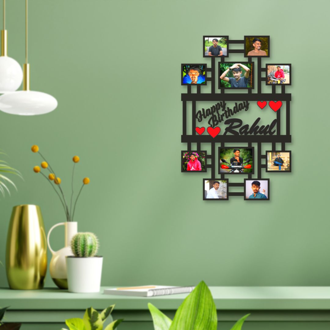 WOODEN WALL HANGING WITH 10 PICTURES
