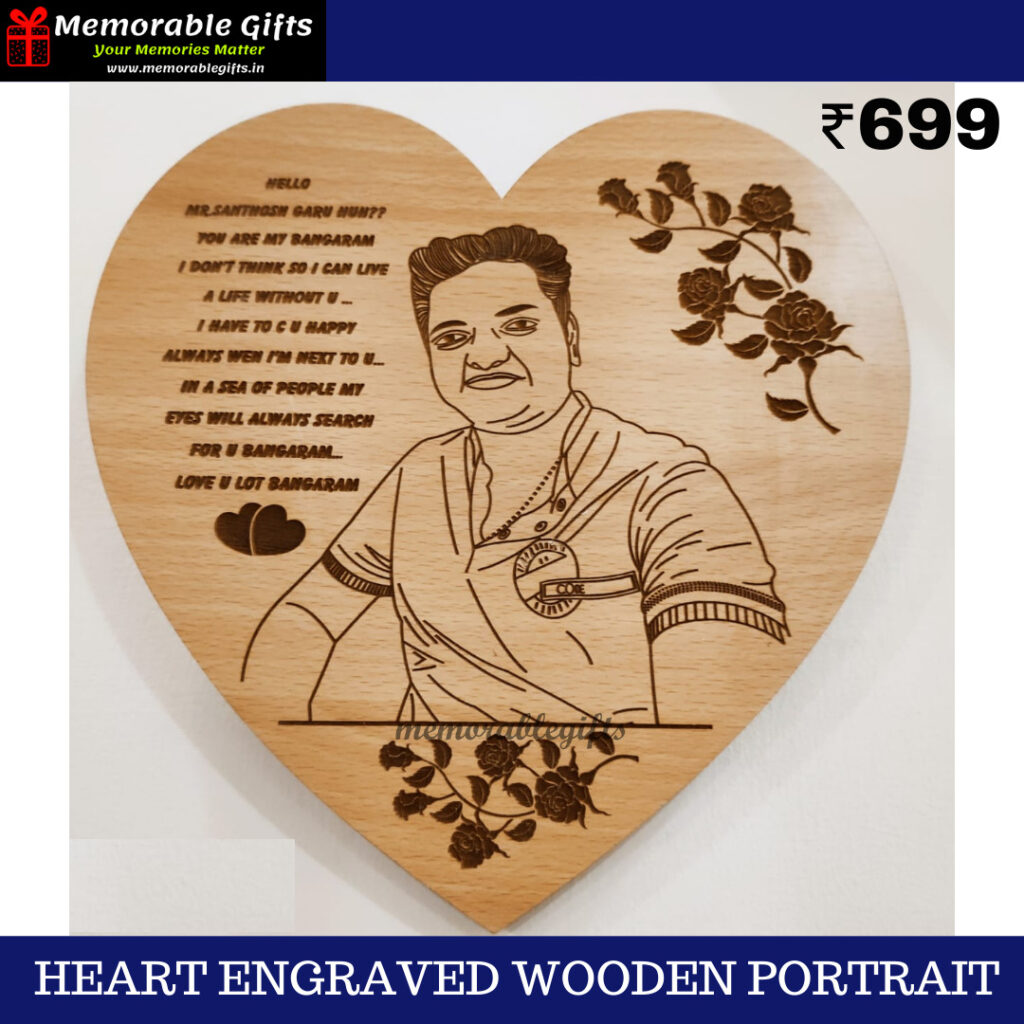 Heart engraved Wooden portrait