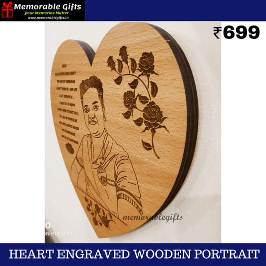 Heart engraved Wooden portrait