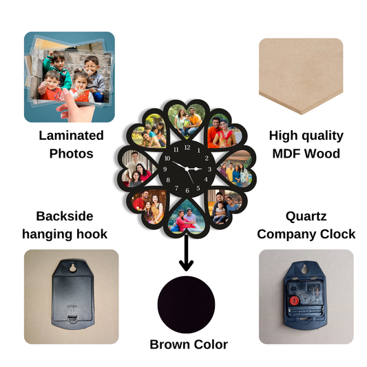 Giftiliya Heart wall clock with 8 pictures