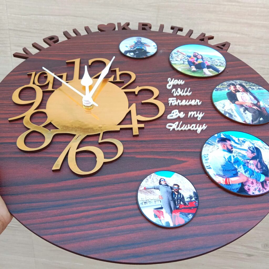 MDF Clock with 5 pictures