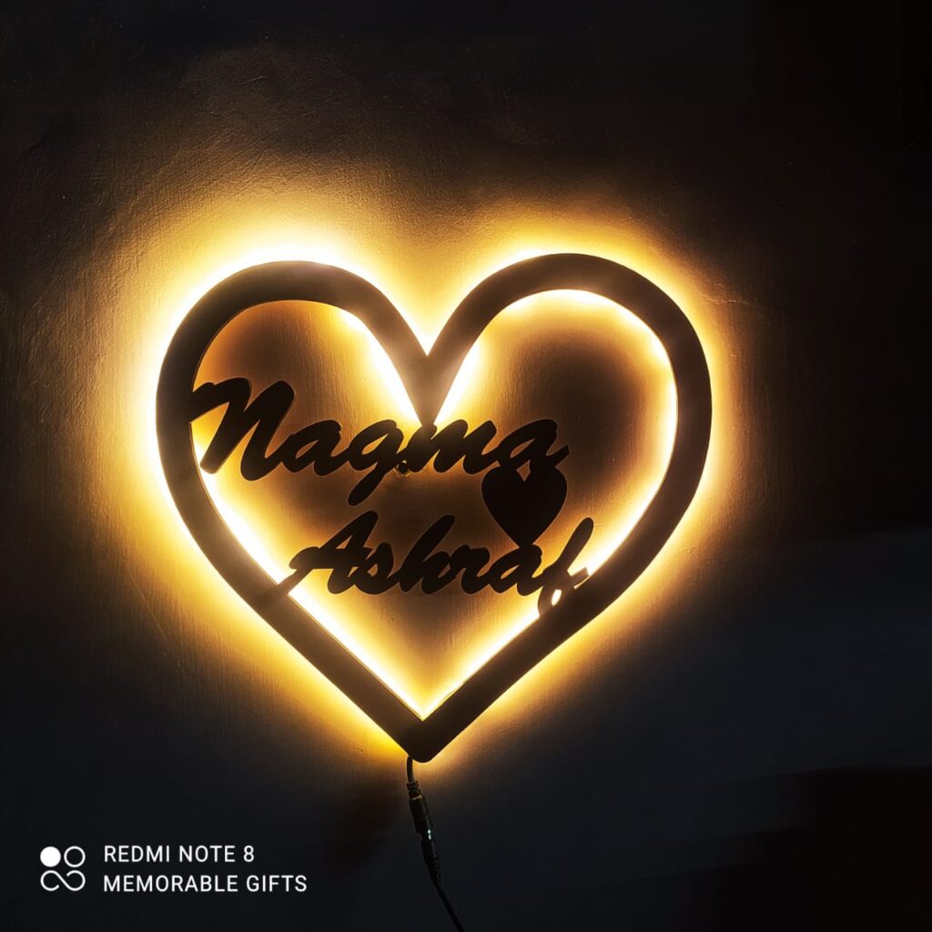 Heart Wooden Name Plate with LED