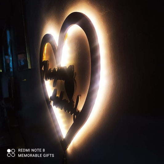 Heart Wooden Name Plate with LED