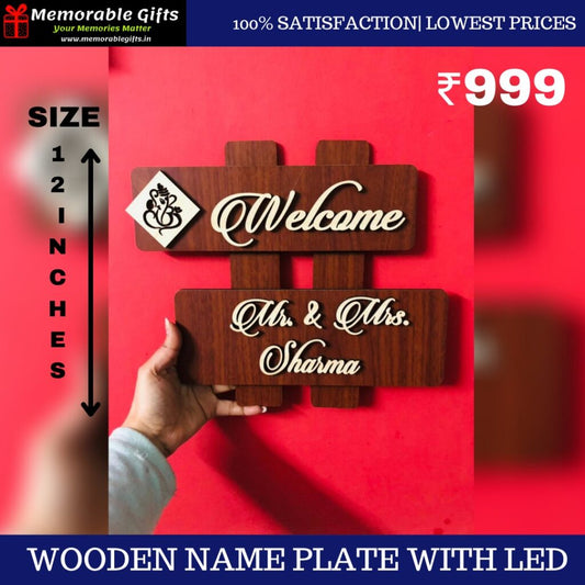 Wooden Name Plate With LED