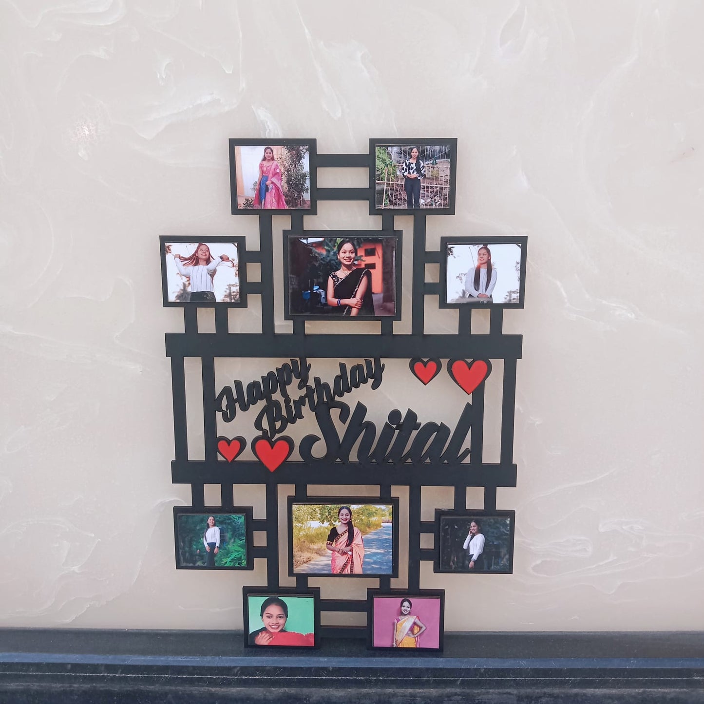WOODEN WALL HANGING WITH 10 PICTURES