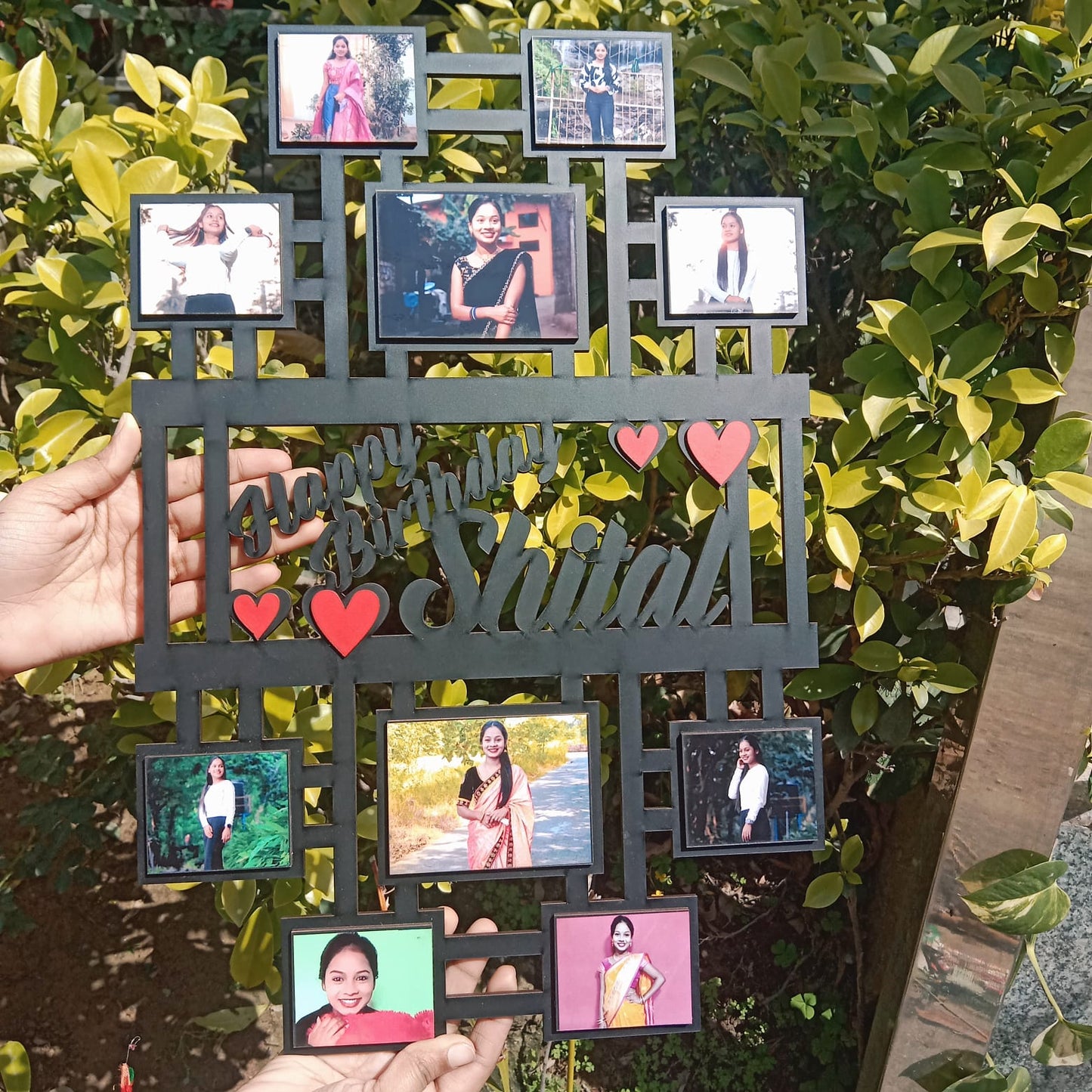 WOODEN WALL HANGING WITH 10 PICTURES
