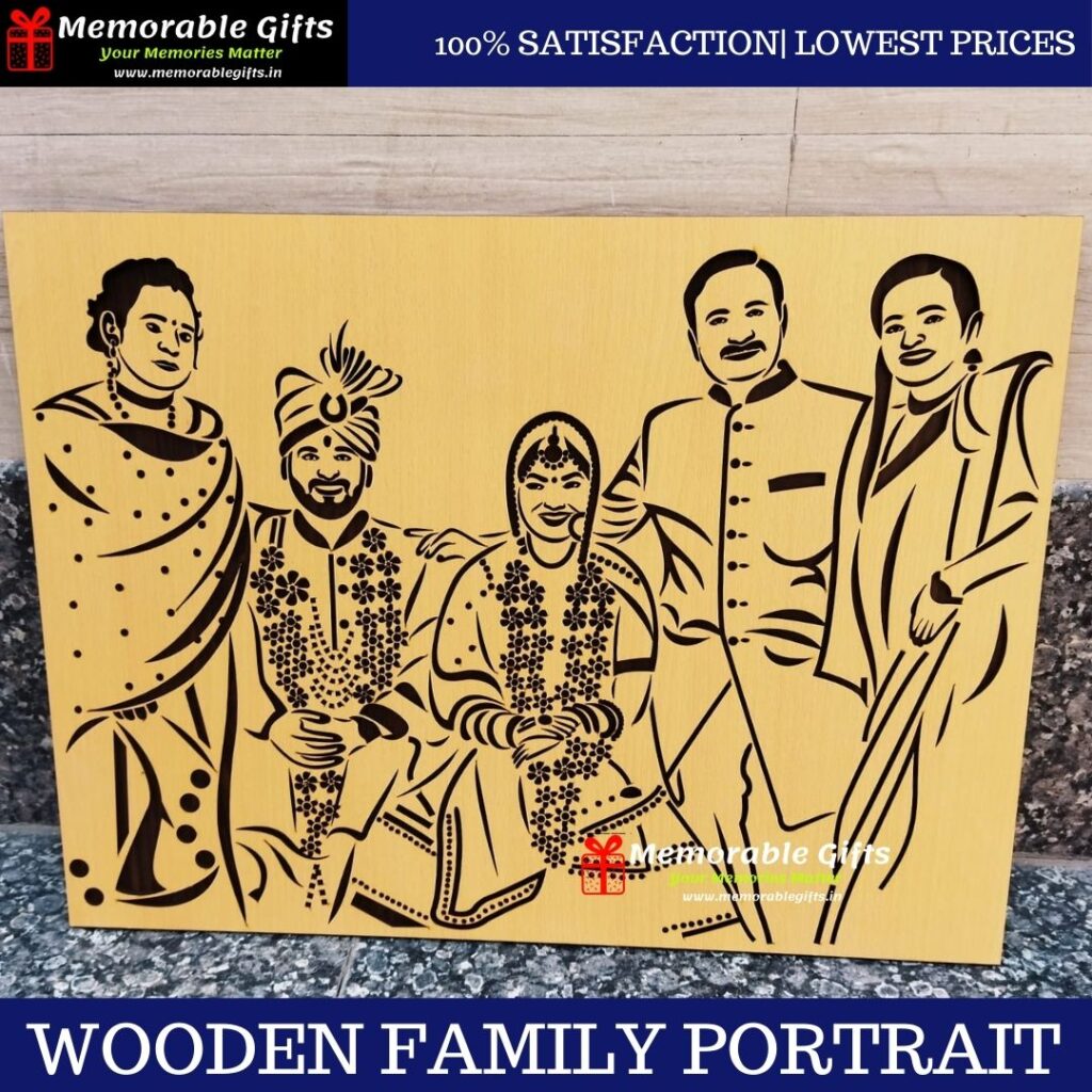 3D LASERCUT HAND ASSEMBLED WOODEN FAMILY PORTRAIT ( FOUR FACES)