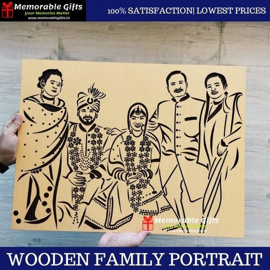 3D LASERCUT HAND ASSEMBLED WOODEN FAMILY PORTRAIT ( FOUR FACES)