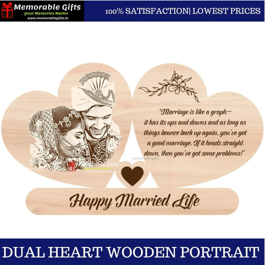 Dual Heart Wooden Portrait