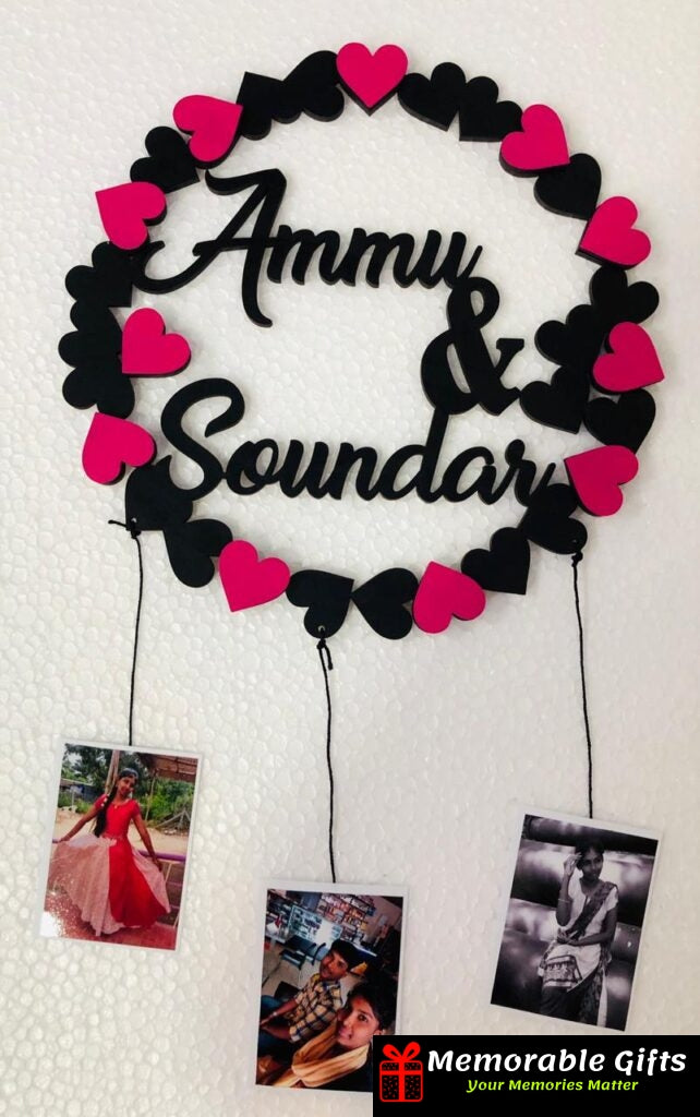 CIRCULAR HEART NAME PLATE With 3 pictures