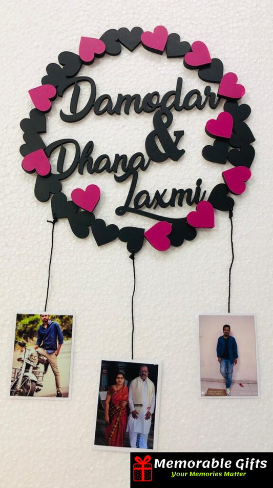 CIRCULAR HEART NAME PLATE With 3 pictures