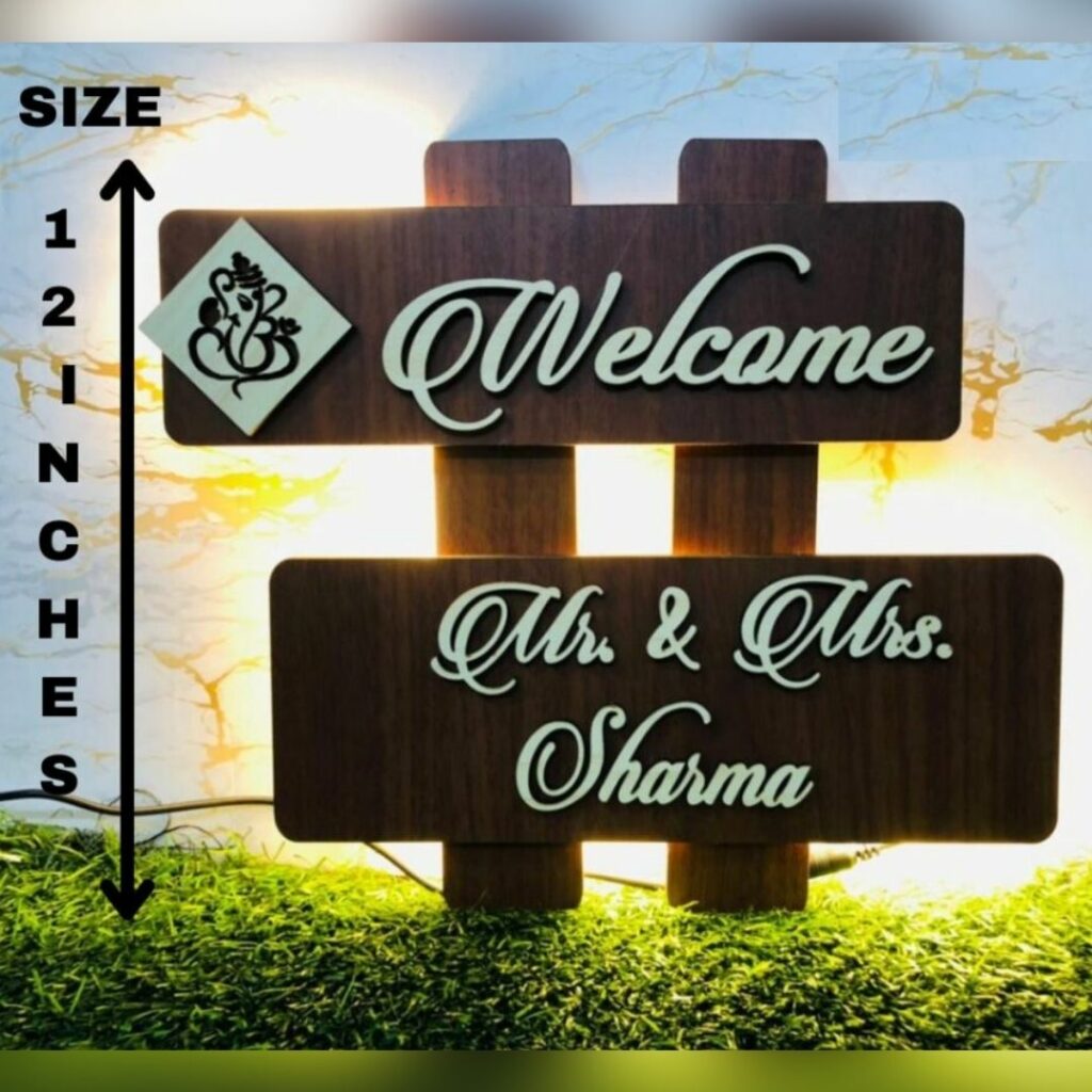 Wooden Name Plate With LED