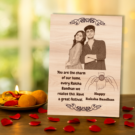 Wooden Portrait Rakhi for Raksha Bandhan