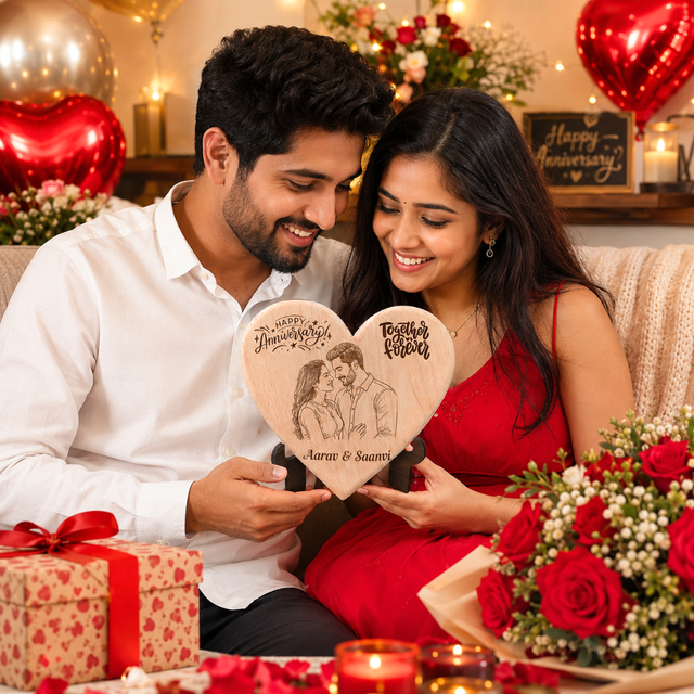 Giftiliya Couple Heart Wooden Portrait