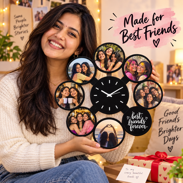 Circular Wall Clock with 8 Pictures