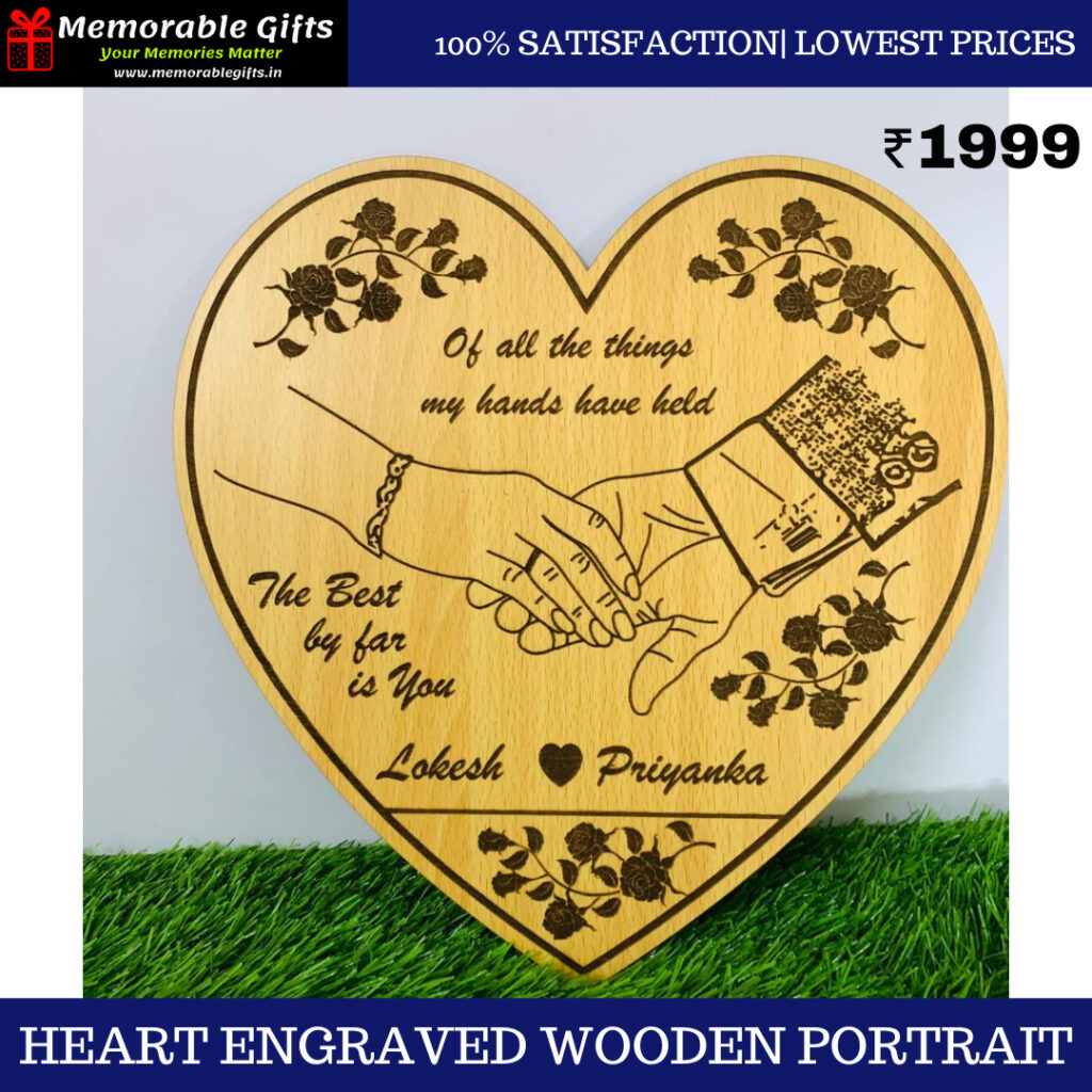 Heart engraved Wooden portrait