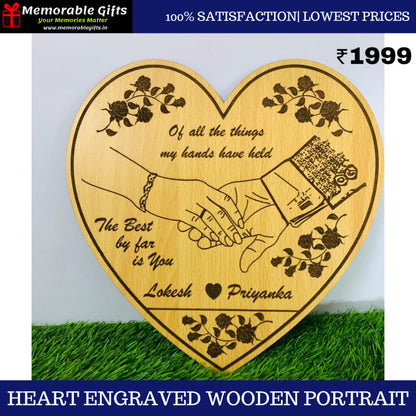 Heart engraved Wooden portrait