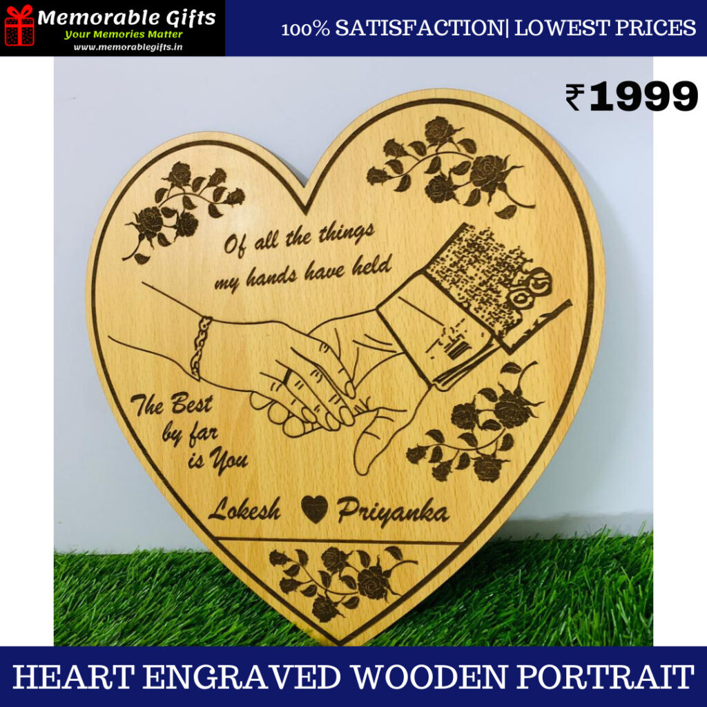Heart engraved Wooden portrait