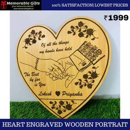 Heart engraved Wooden portrait