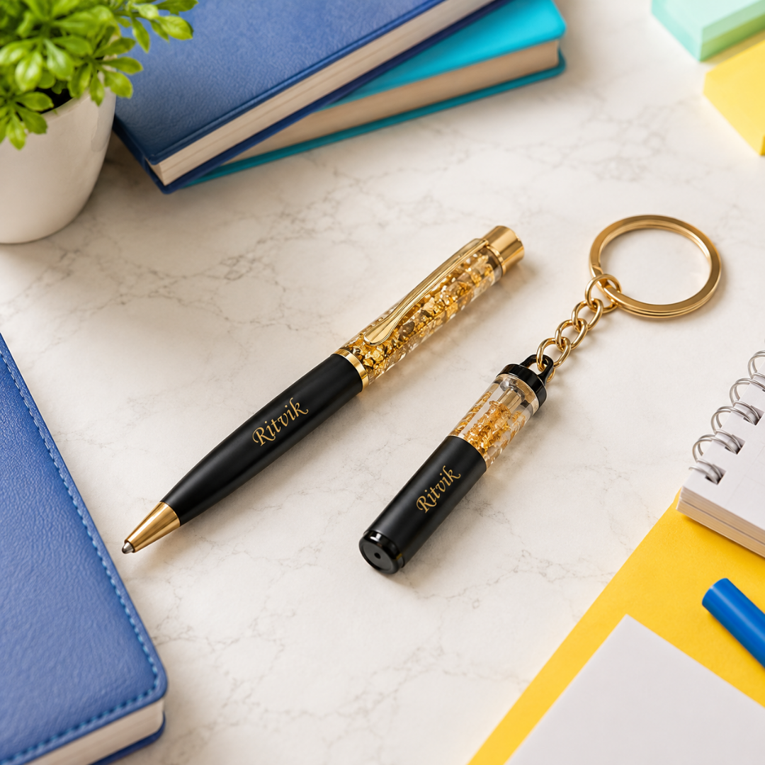 Metal Crystal Pen and Keychain Set