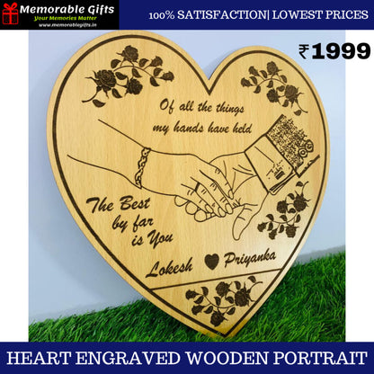 Heart engraved Wooden portrait