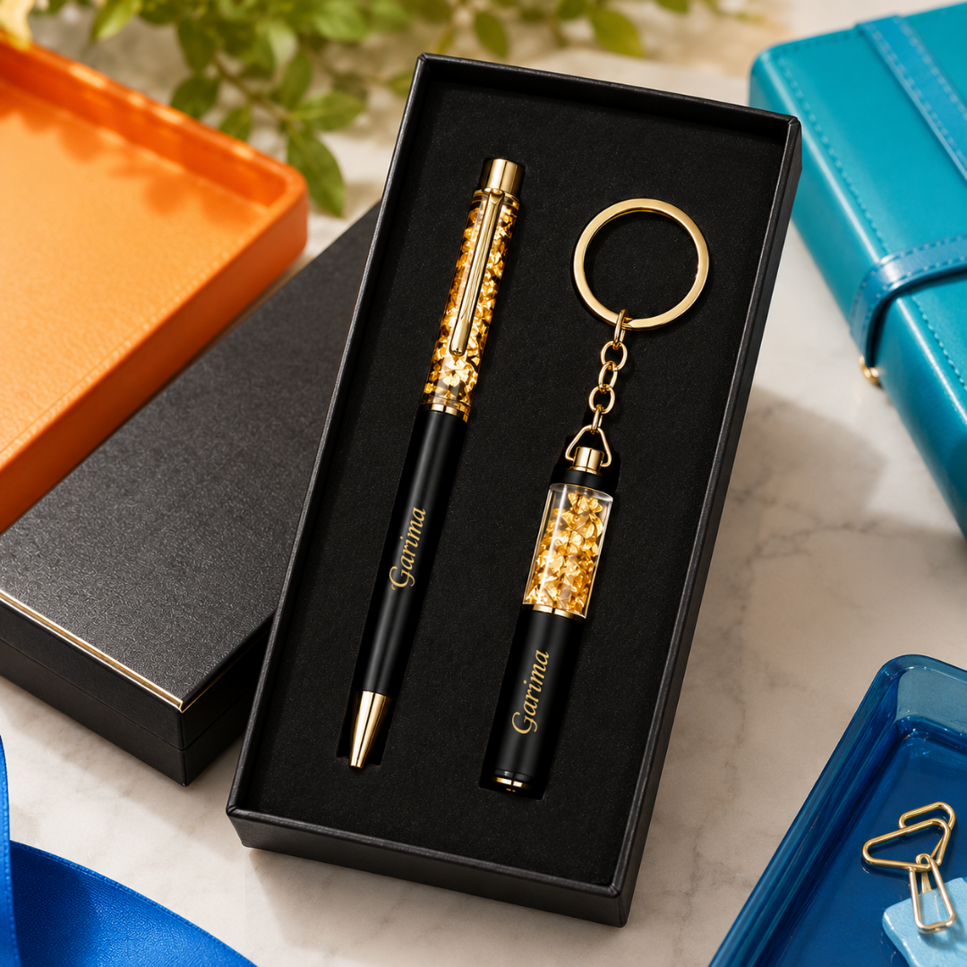 Metal Crystal Pen and Keychain Set