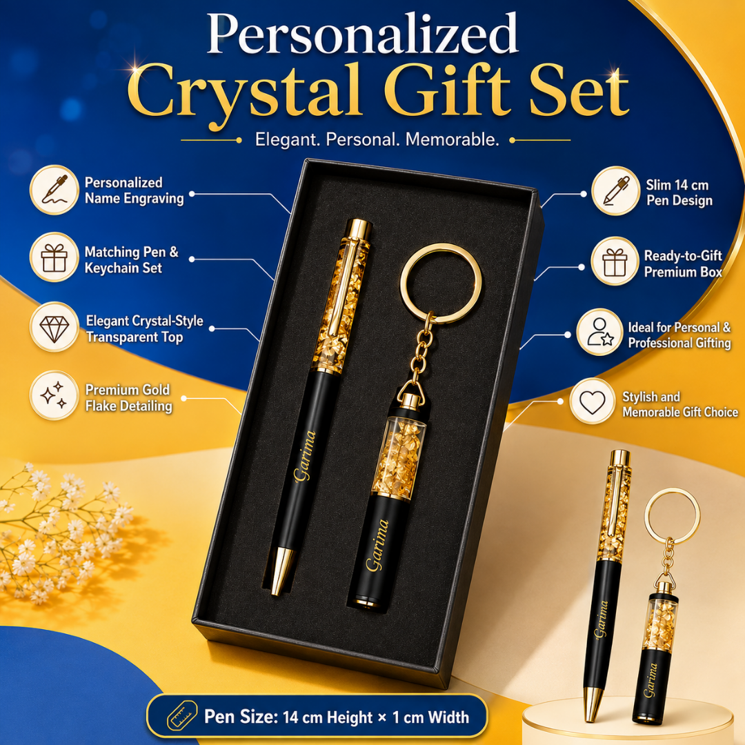 Metal Crystal Pen and Keychain Set