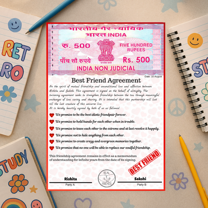 Giftiliya Best Friend Agreement Laminated