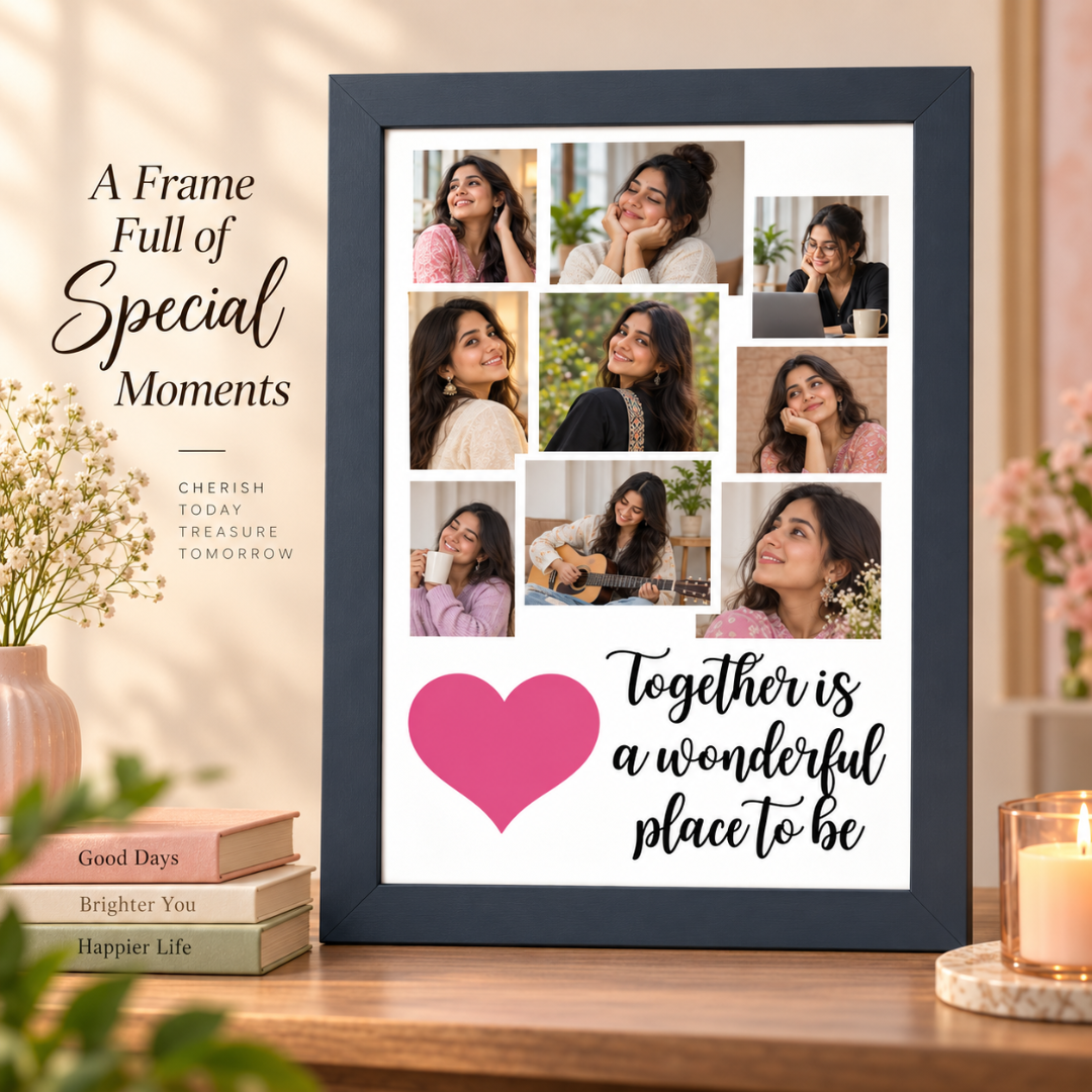 Personalized 9 pictures frame with heart and together quote