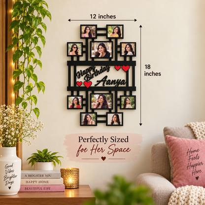 WOODEN WALL HANGING WITH 10 PICTURES