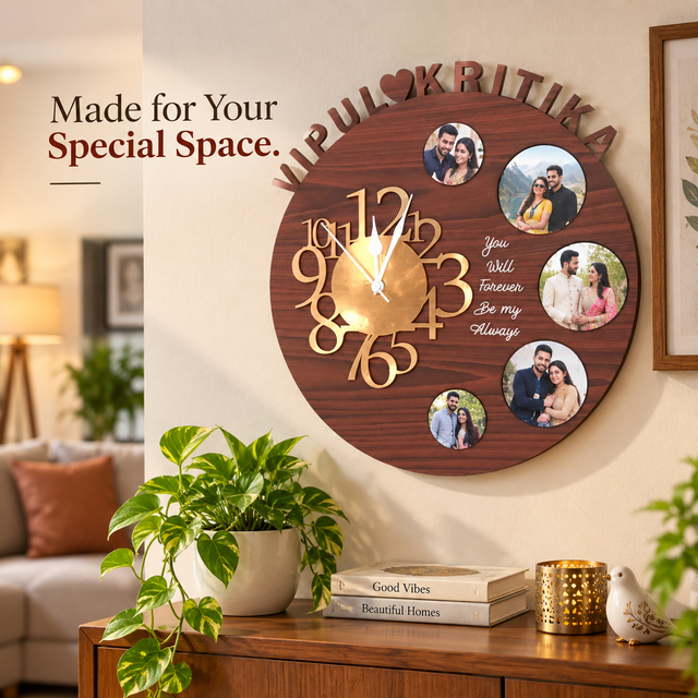 MDF Clock with 5 pictures