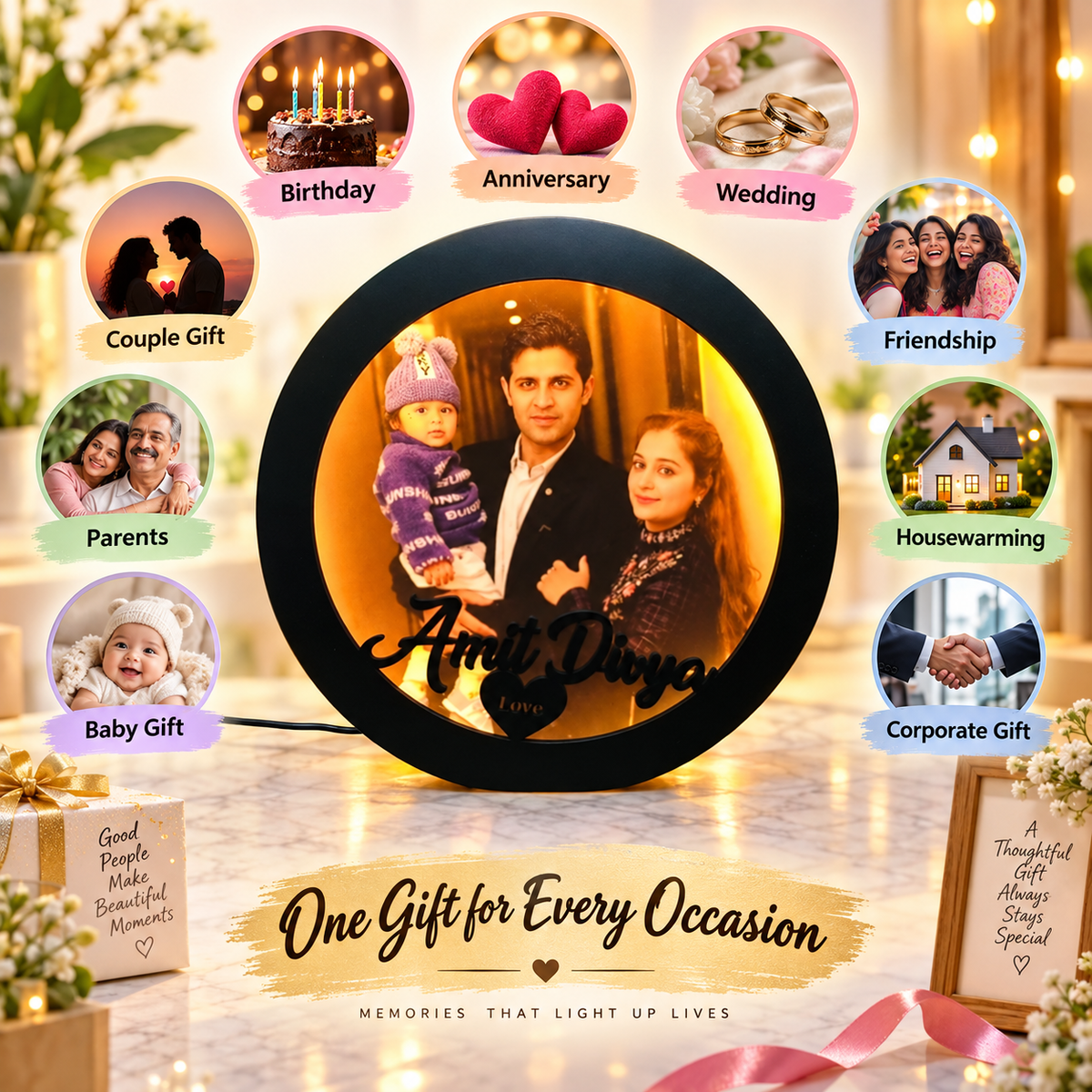 Circular LED Name Plate with Photo