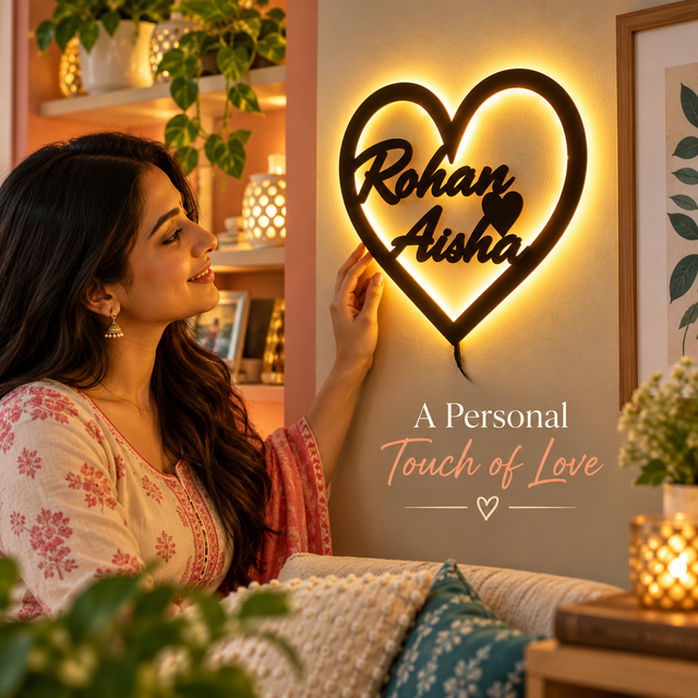 Heart Wooden Name Plate with LED