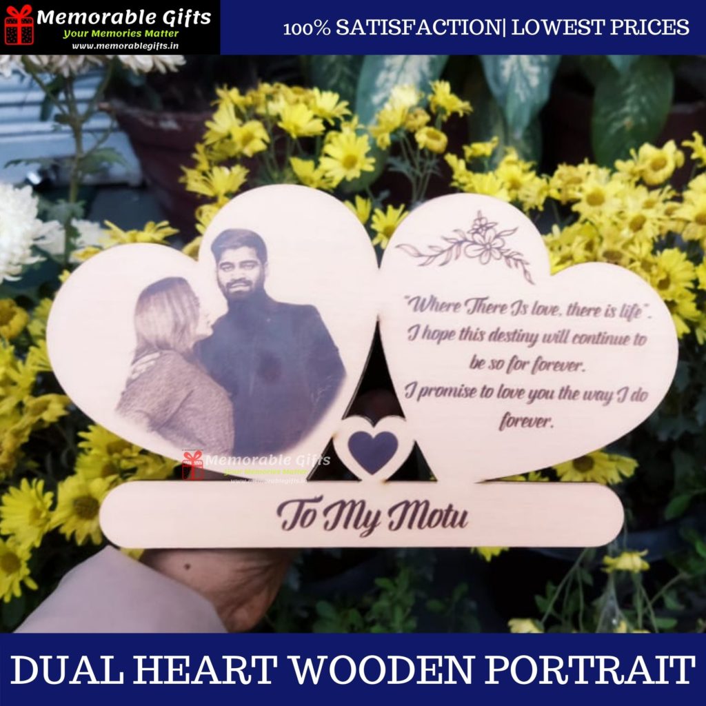 Dual Heart Wooden Portrait