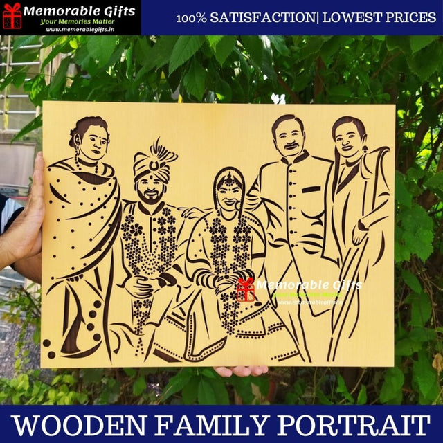 3D LASERCUT HAND ASSEMBLED WOODEN FAMILY PORTRAIT ( FOUR FACES)