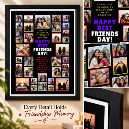 Close-ups of the friendship collage, lettering and black frame