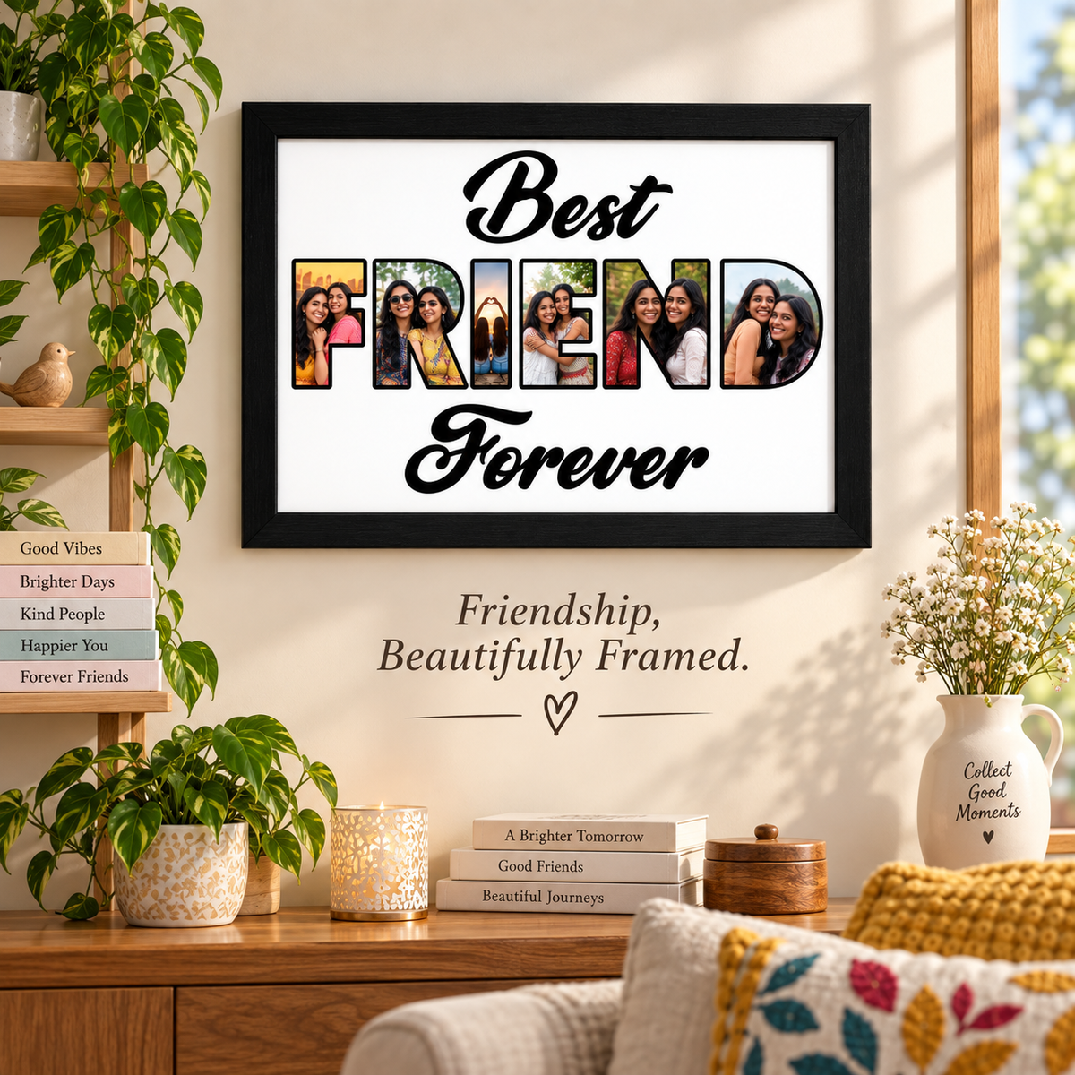 Best Friend Forever photo frame displayed above a table