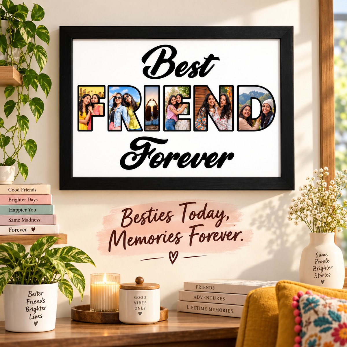 Close-up of Best Friend Forever photo lettering on a decorated wall