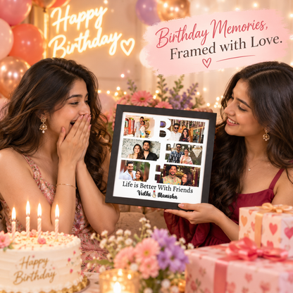 Birthday gift presentation with a personalized BFF photo frame