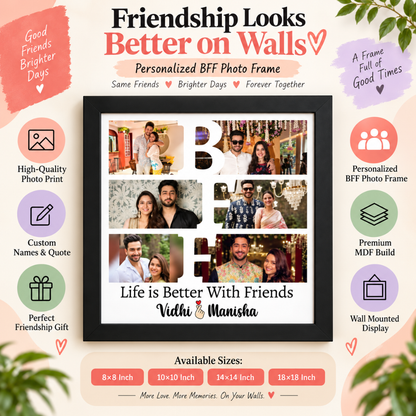 BFF photo frame features and available size guide