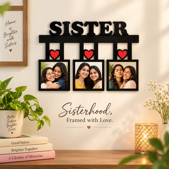 Sister Wall Frame With 3 Pictures Rakhi