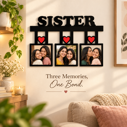 Sister Wall Frame With 3 Pictures Rakhi