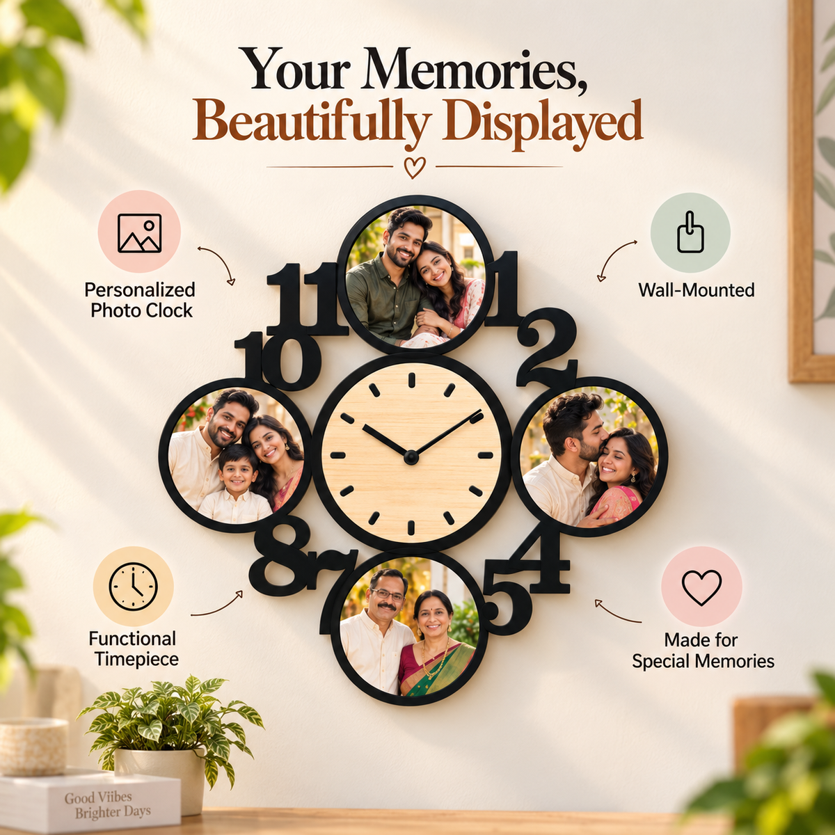 4 Pictures Wall Clock
