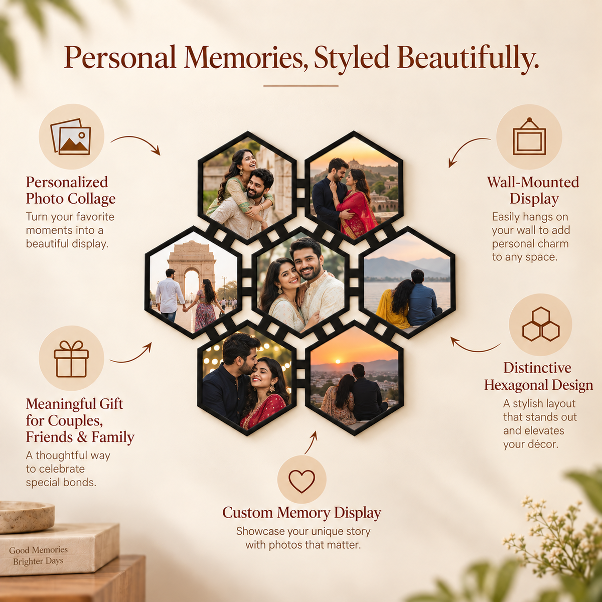 Hexagonal Collage Wall Frame 14x14 inches