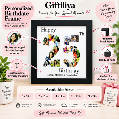 Giftiliya Birthdate Frame features and available sizes